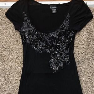 DayTrip Black Sequin Embellished Women's XS Top T-Shirt Excellent Like New